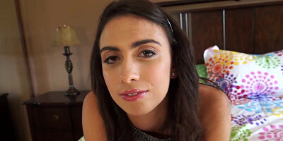 Gorgeous dark haired teen cutie seducing her stepfather by sucking his dick