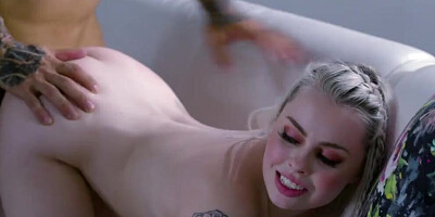 Inked blonde is making out and fucking with a horny dude