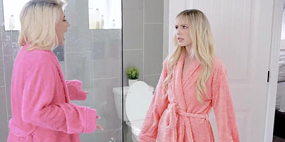 Two naughty blondes are sharing a lucky stud's hard phallus