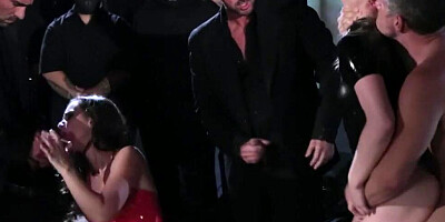 Two elegant gals are submitted to hardcore banging by a couple of randy fellows