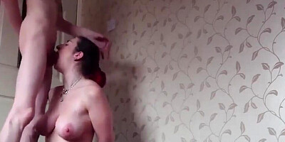 Tied up girl gets fucked in the throat and jizzed on