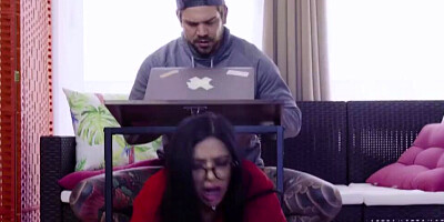 Nerdy chick Julia De Lucia is fucked in the ass by a stepbro