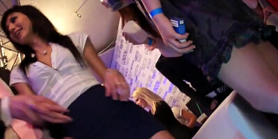 Elegant babes are feeding their big appetites at a CFNM sex party