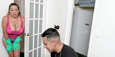 Busty Latina maid agrees to suck a firm cock for some money