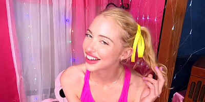 Chloe Cherry stares at the camera with a hard cock in her mouth