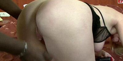 BBC fucks a busty blonde mature in the ass during interracial sex