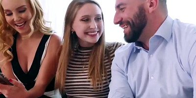 Two juicy girls sharing a hung man in this threesome video