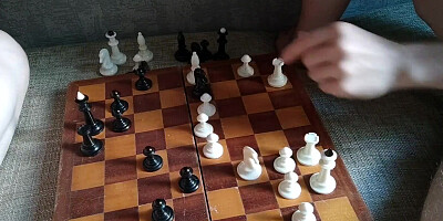 cum on my tits, dick in my hand, chess on the board. stepsister jerks dick again with dialogues