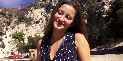 Cute babe in dress bends over for hardcore pussy shafting outdoors