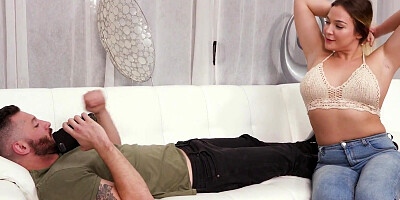 Slutty blonde Blair Williams sucks a cock and deepthroats on it