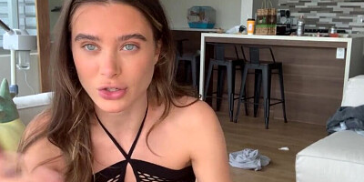 Beautiful solo brunette is using a magic wand on her pussy for pleasure