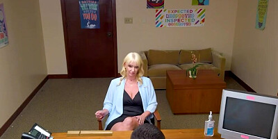 Blonde secretary Kate Dee blows and fucks at the job interview