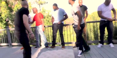 Big ass blonde cooze is about to suck off multiple stiff dicks