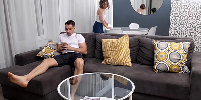 Playful swettie lets stepbrother visit her cunt in exchange for help