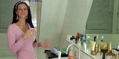 German Step-Sister Caught in Bathroom and Helps with Handjob