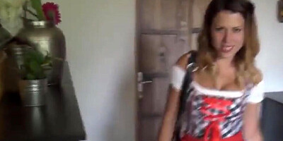 Lovely housewife is filmed by her partner during genital interaction