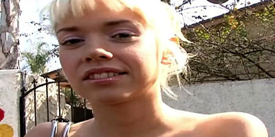 He picks up her blond step sister 18yo from school and fucks in her personal girly teeny room without condom and cumshot