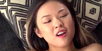 Asian girl is having a threesome with this horny white couple