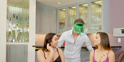 Three young ladies are down to share a magnificent pecker