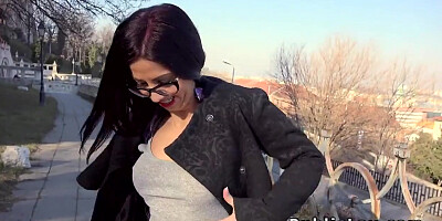 Busty spanish babe sucks in public