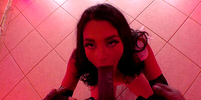 Hot Latina stunner almost swallows a big black dick and fucks it