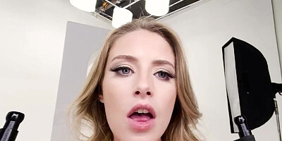 Girl receives cock in mouth and pussy at photoshoot