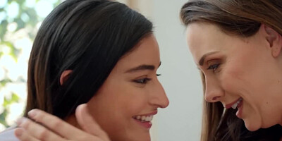 Two hot babes are sharing one very happy big-dicked dude