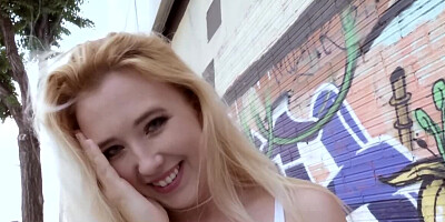 Fabulous blonde is giving a hot blowjob on the street