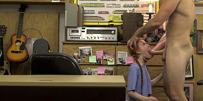 Ginger slut fucked on the desk and soaked in sperm