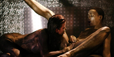 Artistic babes in body paint have kinky lesbian sex