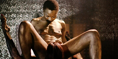 Artistic babes in body paint have kinky lesbian sex