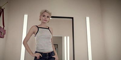 Petite babe looks hot and gets caught while masturbating