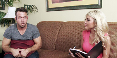 Blonde MILF Kayla Kayden sucks a hard cock and rides is