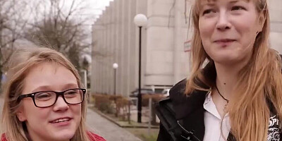 Two nerdy female students are experimenting with their sexual orientation