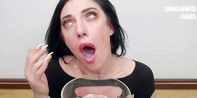 Sabrina Ice drinks a lot of semen at this blowbang party