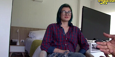 Big ass nerdy girl with glasses gets her cunny destroyed by a stud
