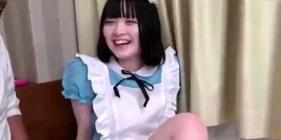 Amateur dark-haired Japanese babe, maid cosplay blowjob and creampie sex It is uncensored