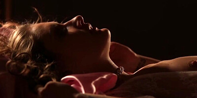 Two babes are having romantic lesbian sex on silky bed sheets