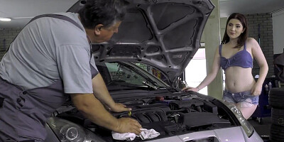 Mia Evans gets fucked inside the garage by her mechanic