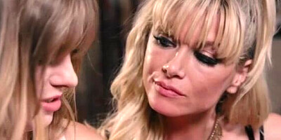 Caring blonde mommy is helping out to her cute stepdaughter with a sexual problem