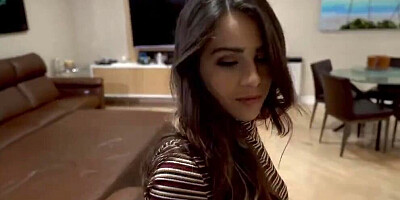 Brunette babe eats a big dick