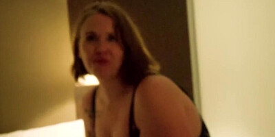 Amateur mature is sucking her stepson's cock inside the motel