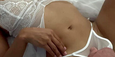 Dirty man pulls stepdaughter's panties aside to lick her pussy