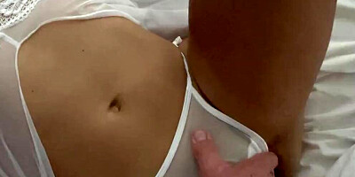 Dirty man pulls stepdaughter's panties aside to lick her pussy