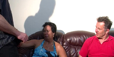 Cock-hungry mature woman is fucked by two guys in this 3some