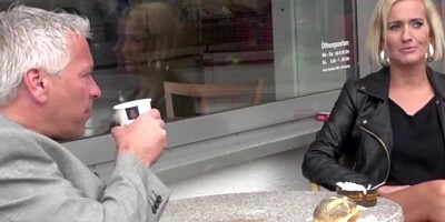 Busty cougar sucks a hard cock and gets fucked on the couch