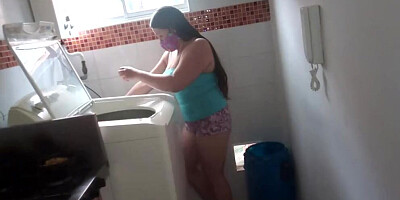 Horny Slut Stepsister With Giant Cameltoe Shows Off Her Huge Cameltoe In The Kitchen