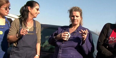 Slutty chubby MILF fucks and sucks cock on a parking lot