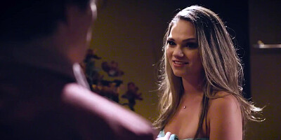 Young blonde hussy is banging her boyfriend and his stepbro afterwards