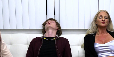 Threesome sex scene with two girls fighting over a hard dick